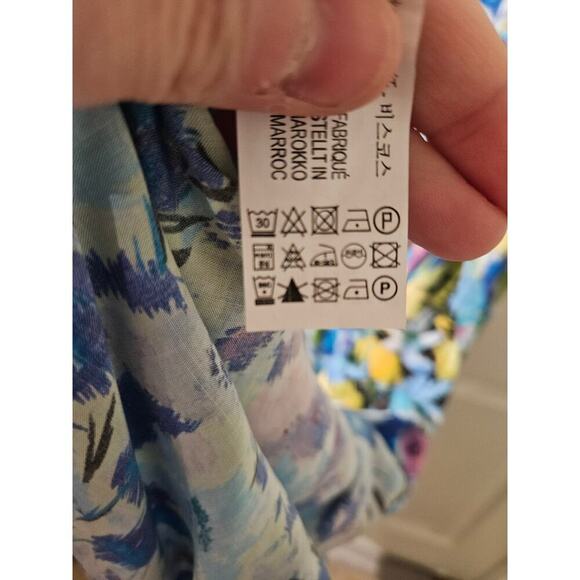 ZARA Floral Midi Sundress Medium Blue Yellow‎ Sleeveless A-Line Smocked Summer - Picture 6 of 7